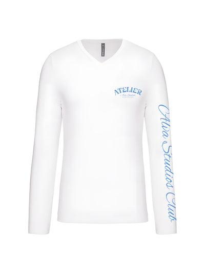 10302 ALVA ATELIER V-HALS WIT/BLAUW LONGSLEEVE