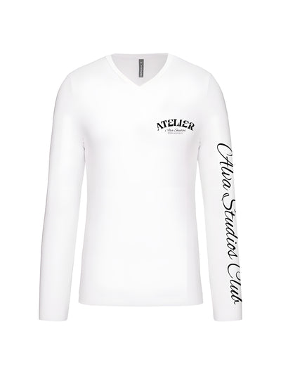10300 ALVA ATELIER V-HALS WIT/ZWART LONGSLEEVE