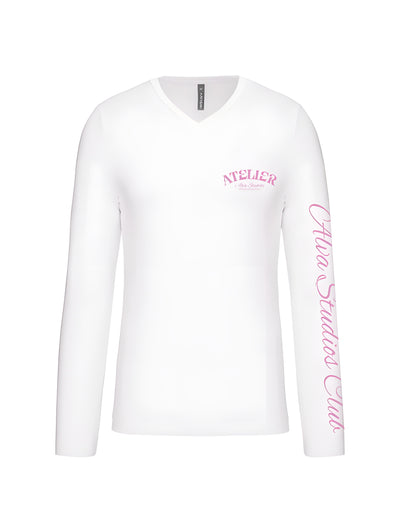 10303 ALVA ATELIER V-HALS WIT/ROZE LONGSLEEVE